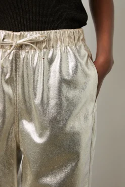 Pantalon En Cuir Argente Argent - Julieta