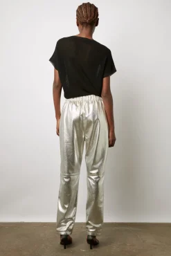 Pantalon En Cuir Argente Argent - Julieta