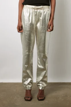 Pantalon En Cuir Argente Argent - Julieta