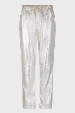 Pantalon En Cuir Argente Argent - Julieta