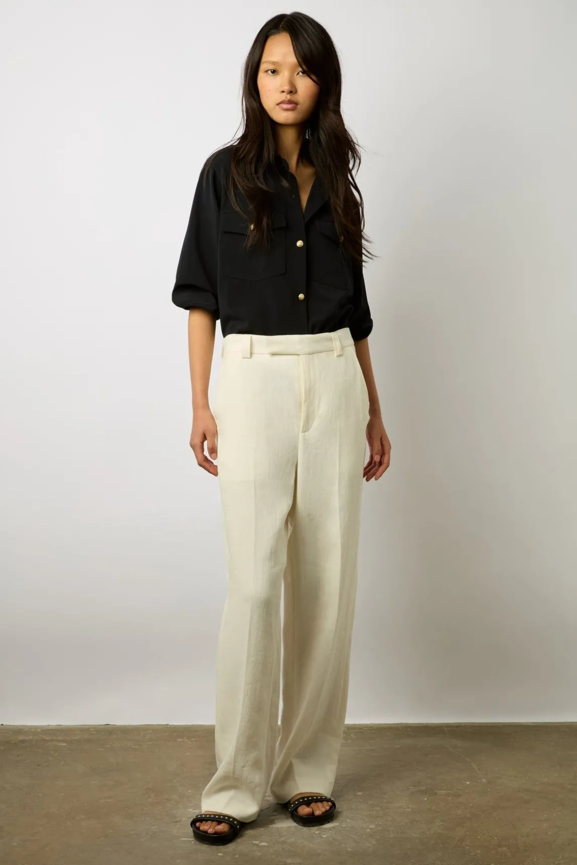 Pantalon Large En Lin Ecru - Cyndelle