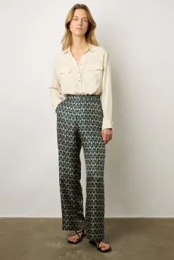 Pantalon Large En Soie Marine - Chanael
