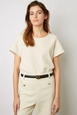 Pantalon Large En Tweed Ecru - Callie