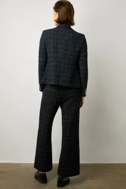 Pantalon Large En Tweed Marine - Cheraze