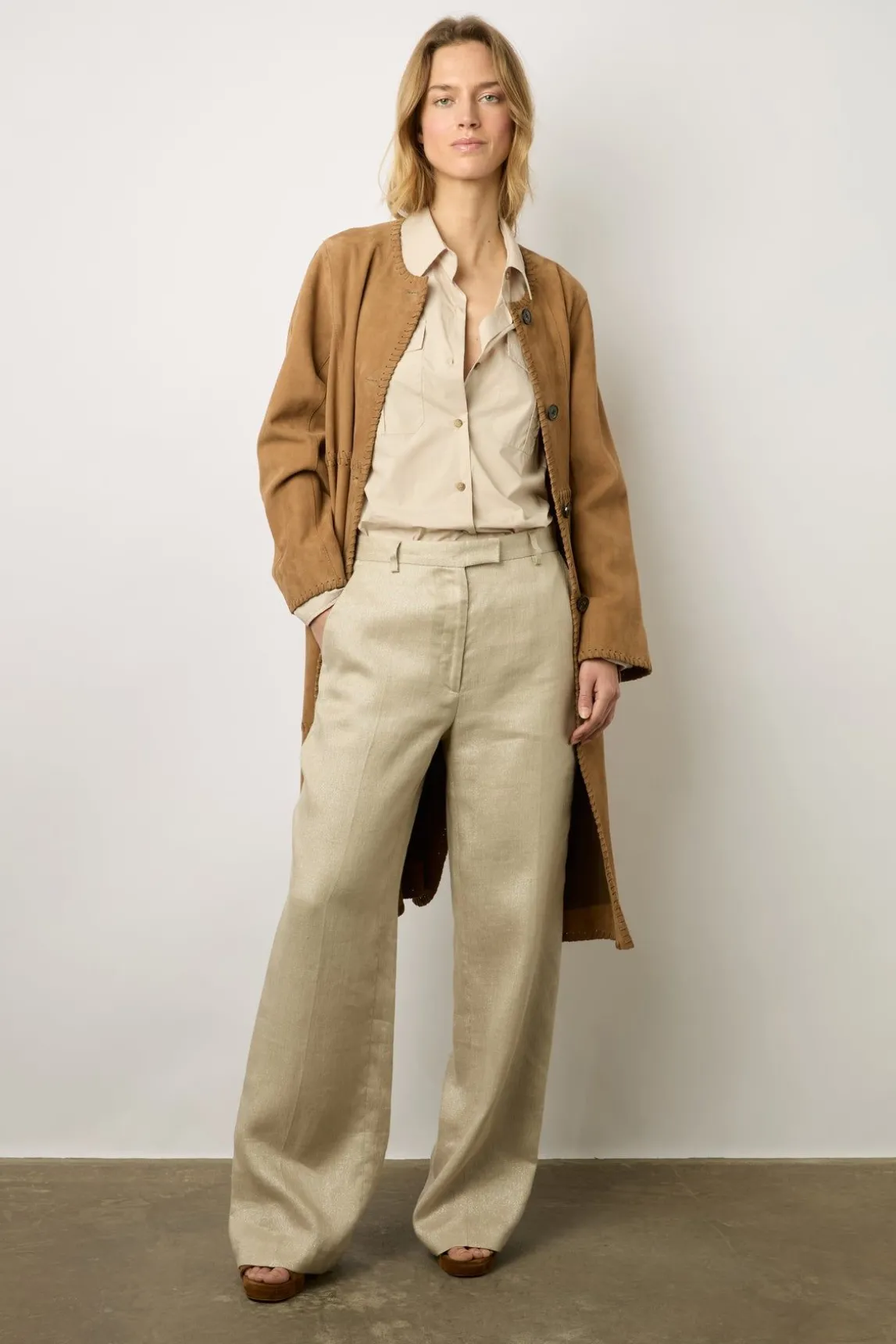 Pantalon Tailleur En Lin Sable - Carmen
