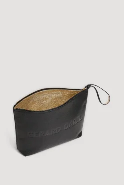 Pochette En Cuir Graine Noir/Or - Pola
