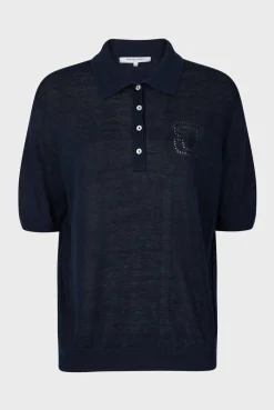 Polo En Lin Melange Marine - Lana