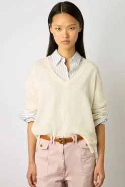 Pull Col V En Lin Ecru - Lee