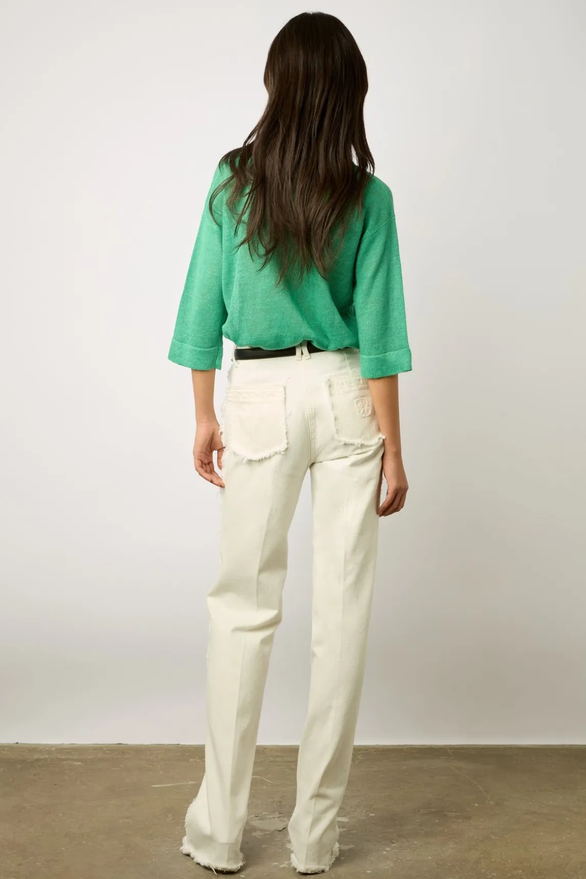 Pull Col V En Lin Emeraude - Lee