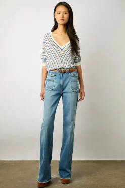 Pull En Lin Rayures Bleu Ocean - Lamia