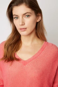 Pull V En Cachemire Corail - Ludovica
