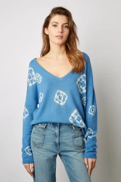 Pull V En Cachemire Tie & Dye Bleu - Lehnie