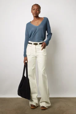 Pull V En Maille Fine Jeans - Lorelie
