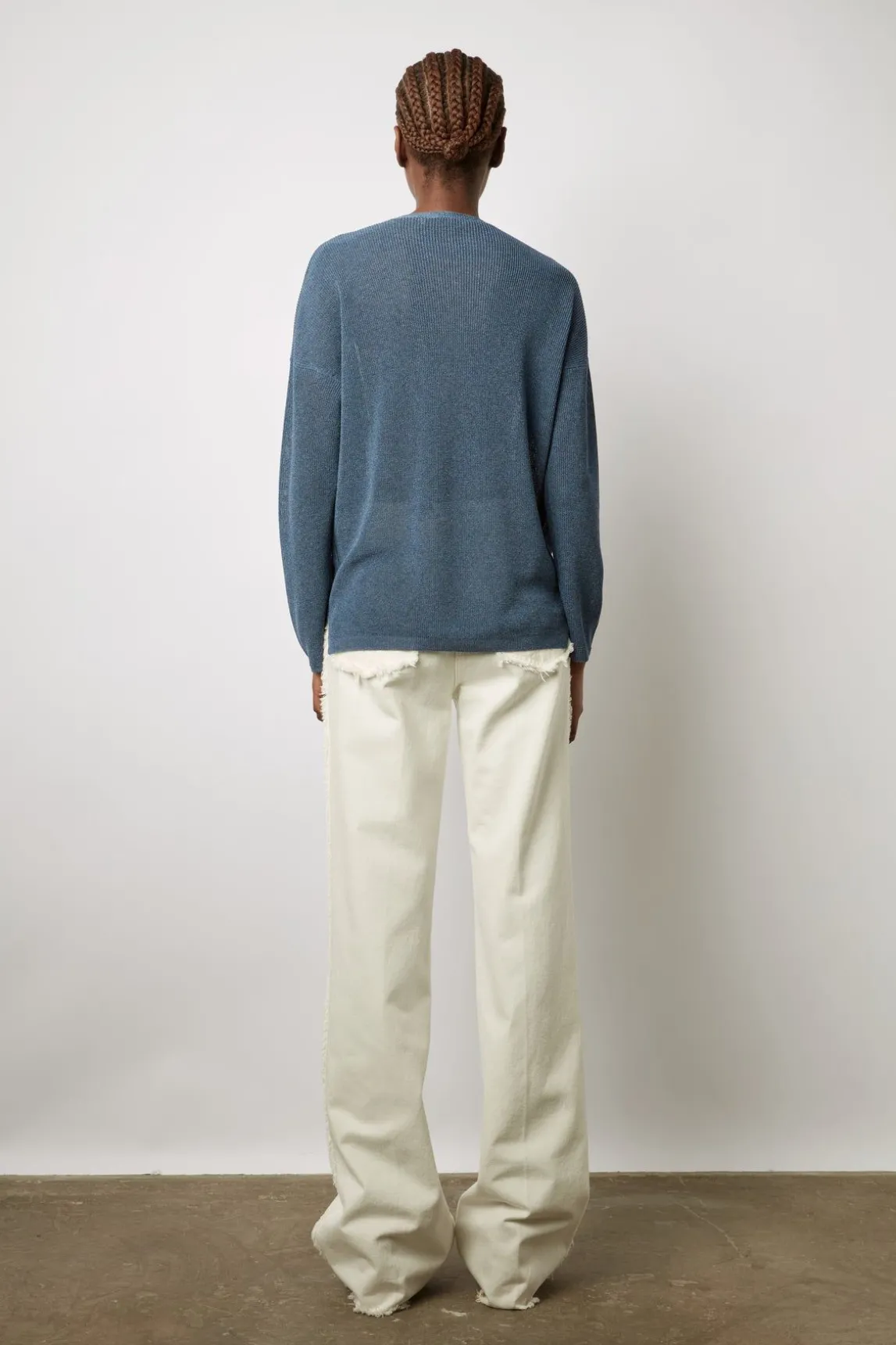 Pull V En Maille Fine Jeans - Lorelie
