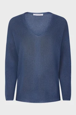 Pull V En Maille Fine Jeans - Lorelie