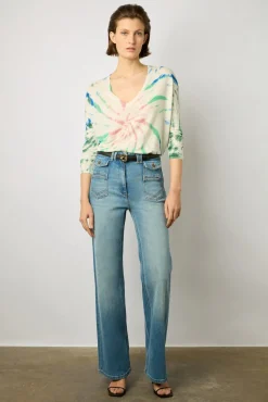 Pull V Etoile En Lin Vert D'Eau - Lance