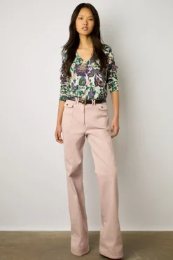 Pull V Lin Et Coton Imprime Ecru - Lylou