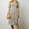 Robe Cintree A Fleurs Lurex Ecru - Elichevy