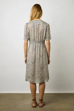 Robe Cintree A Fleurs Lurex Ecru - Elichevy