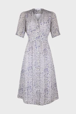 Robe Cintree A Fleurs Lurex Ecru - Elichevy