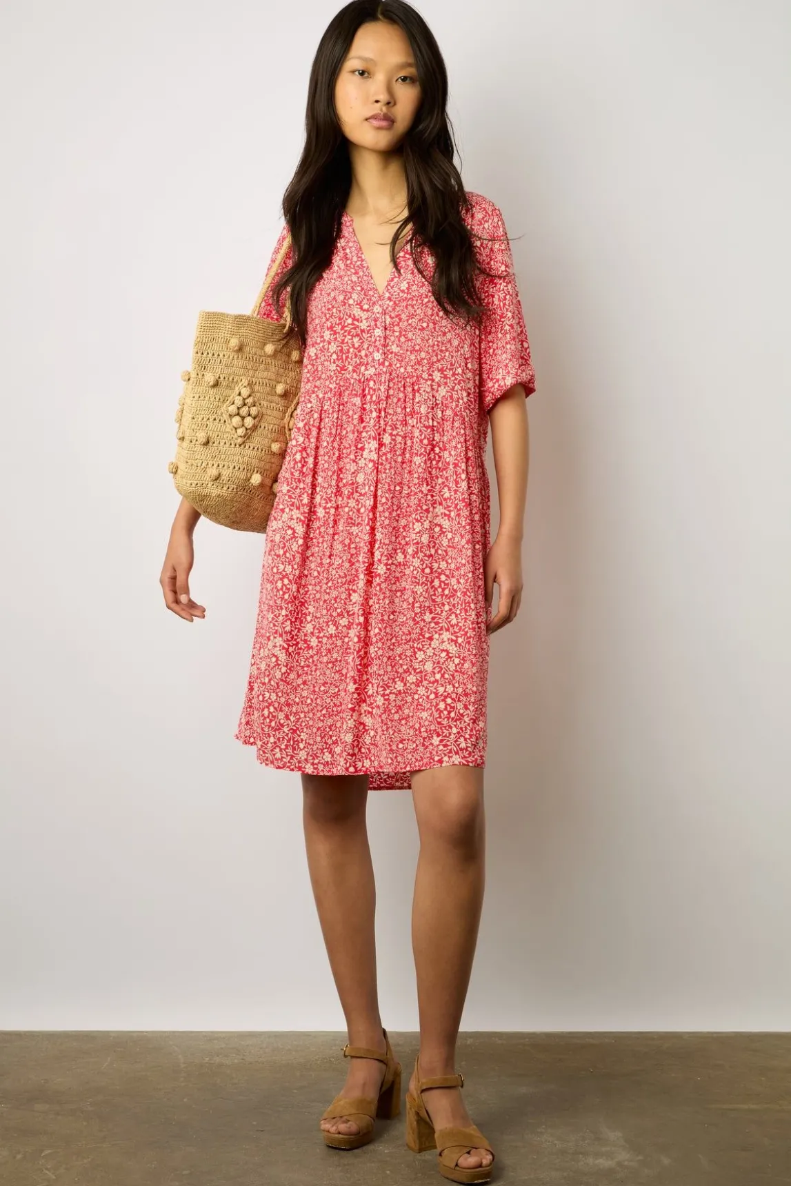 Robe Courte A Fleurs Corail - Ennalita