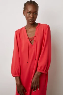 Robe Courte Fluide A Lacet Corail - Edika