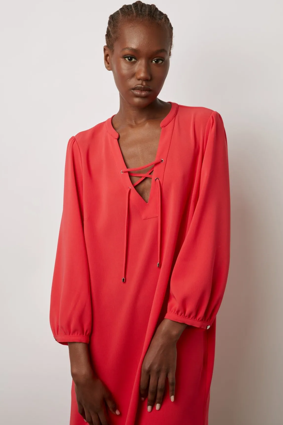 Robe Courte Fluide A Lacet Corail - Edika