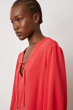 Robe Courte Fluide A Lacet Corail - Edika