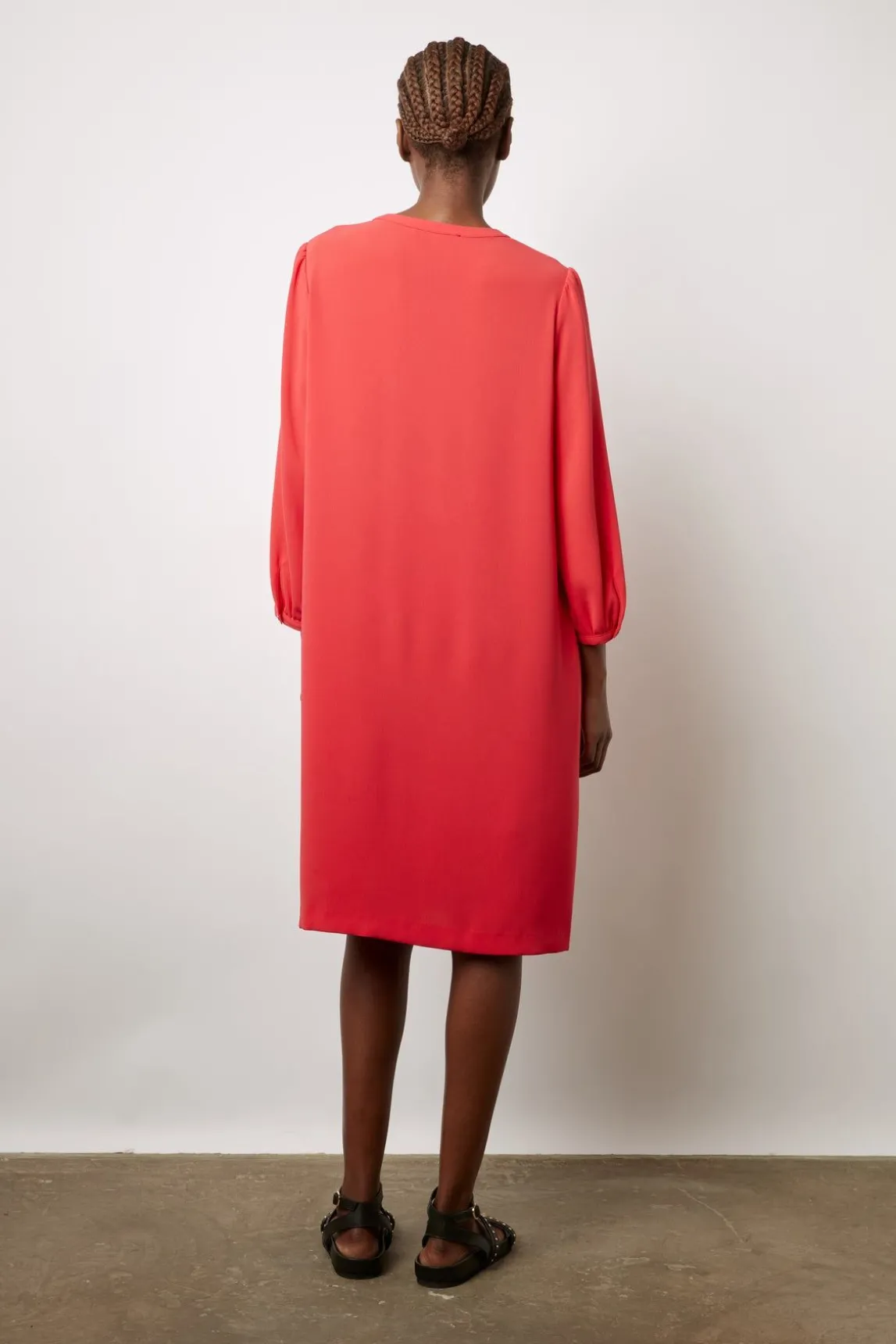 Robe Courte Fluide A Lacet Corail - Edika