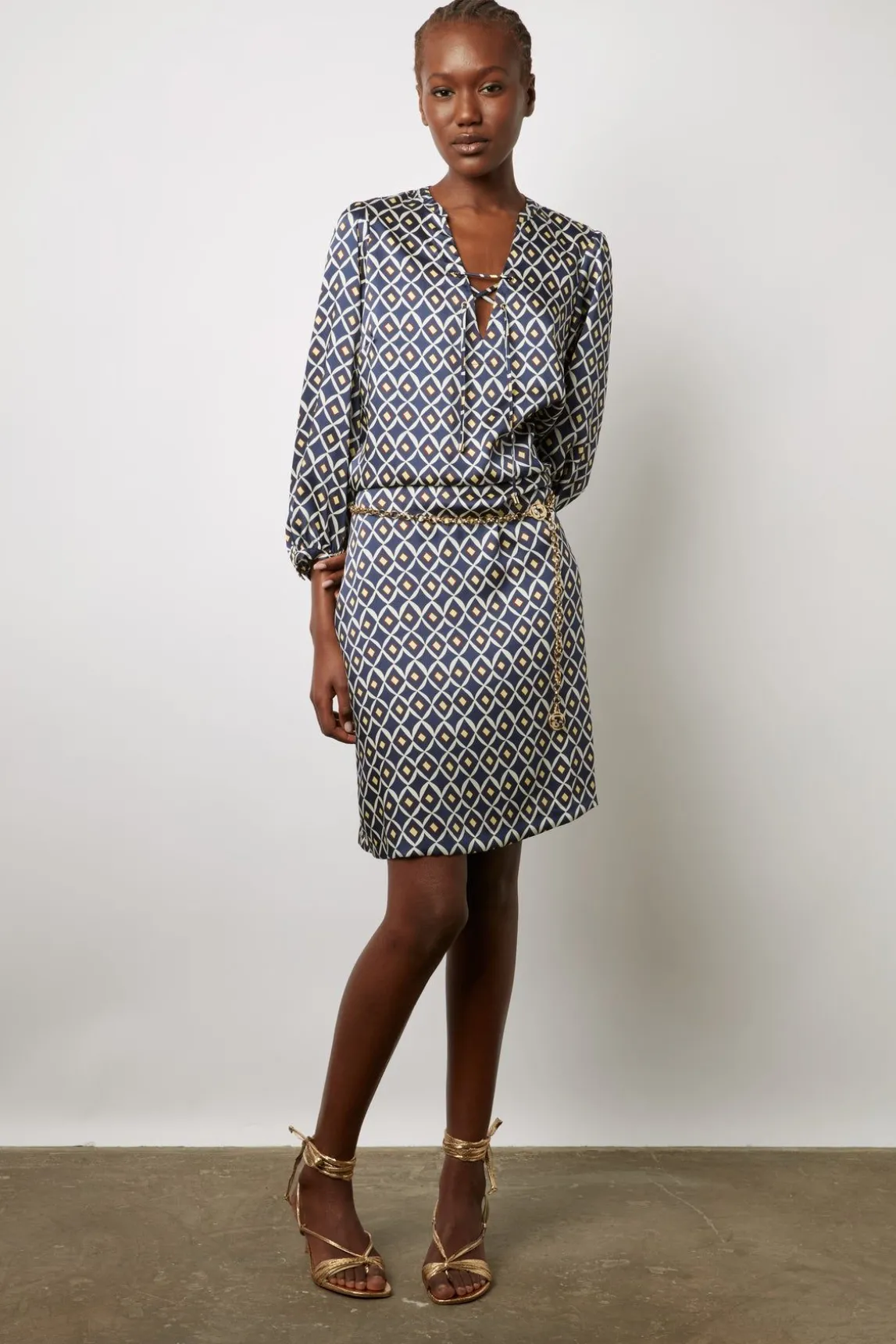 Robe Courte Fluide Imprimee Encre - Ekram