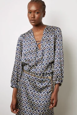 Robe Courte Fluide Imprimee Encre - Ekram