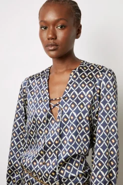 Robe Courte Fluide Imprimee Encre - Ekram