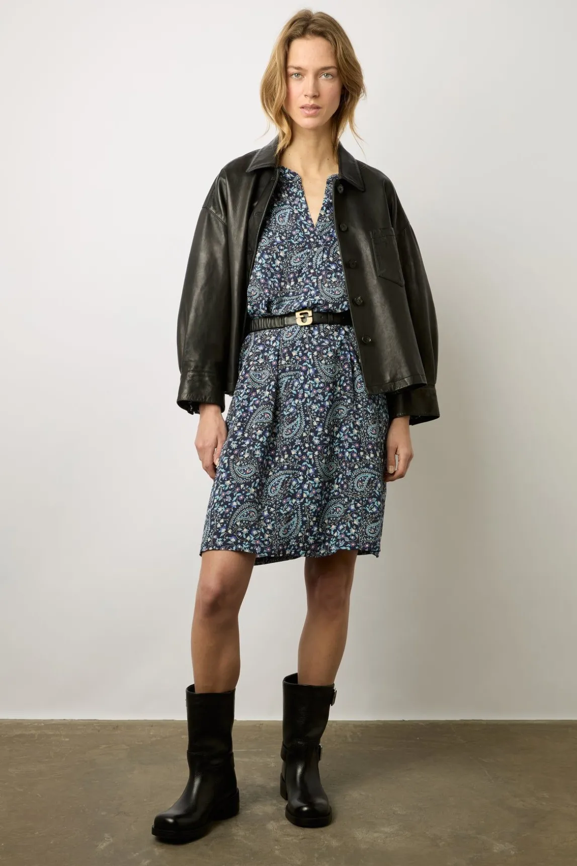 Robe Courte Imprime Cachemire Bleu - Evolenn