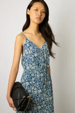 Robe Imprimee A Bretelles Indigo - Esia