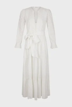 Robe Longue Blanche Brodee Blanc - Etann