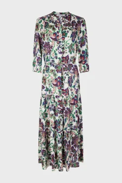 Robe Longue Cintree A Fleurs Ecru - Elycia