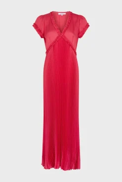 Robe Longue Cintree Plissee Rose Vif - Elvy
