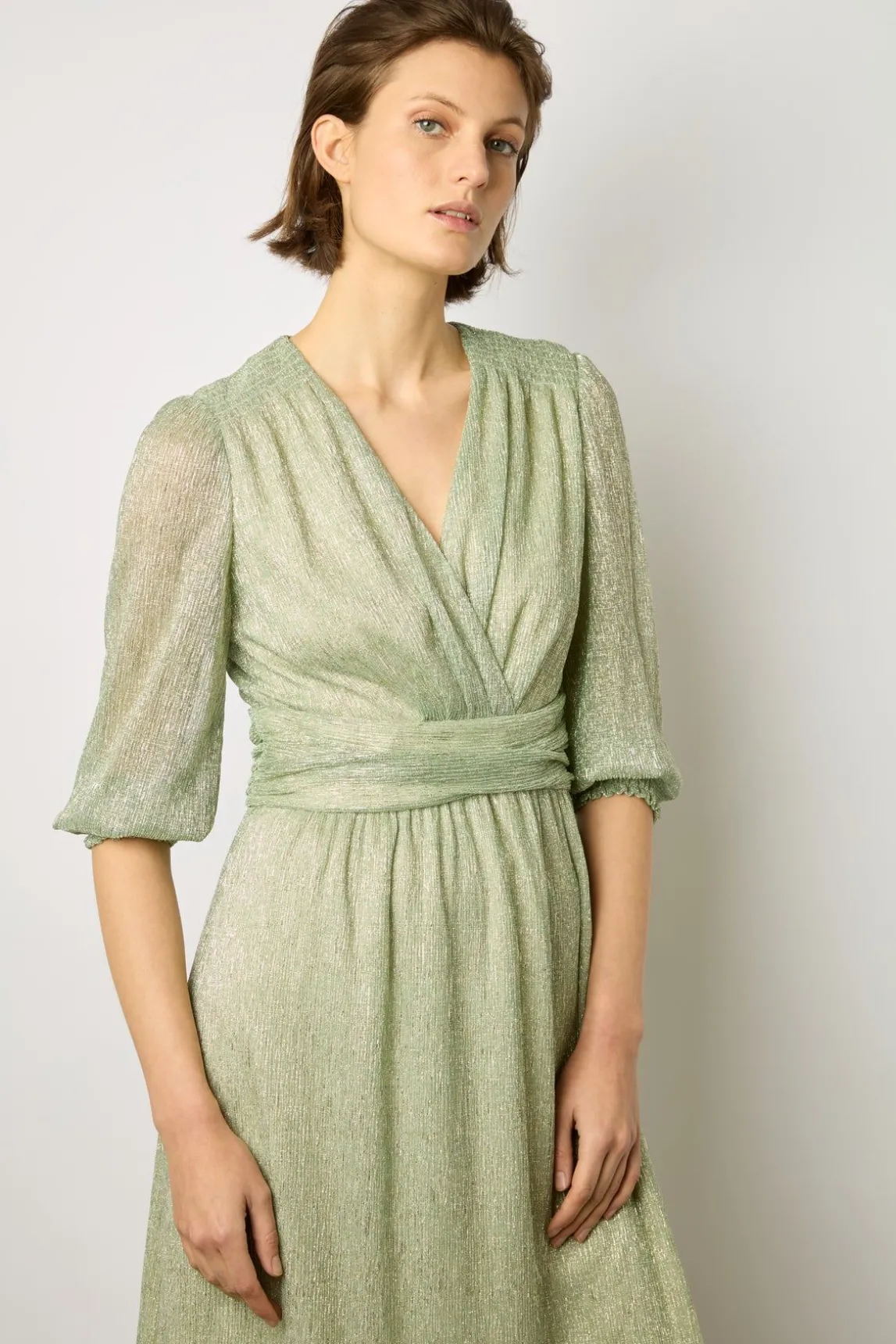 Robe Longue En Lurex Vert D'Eau - Elline