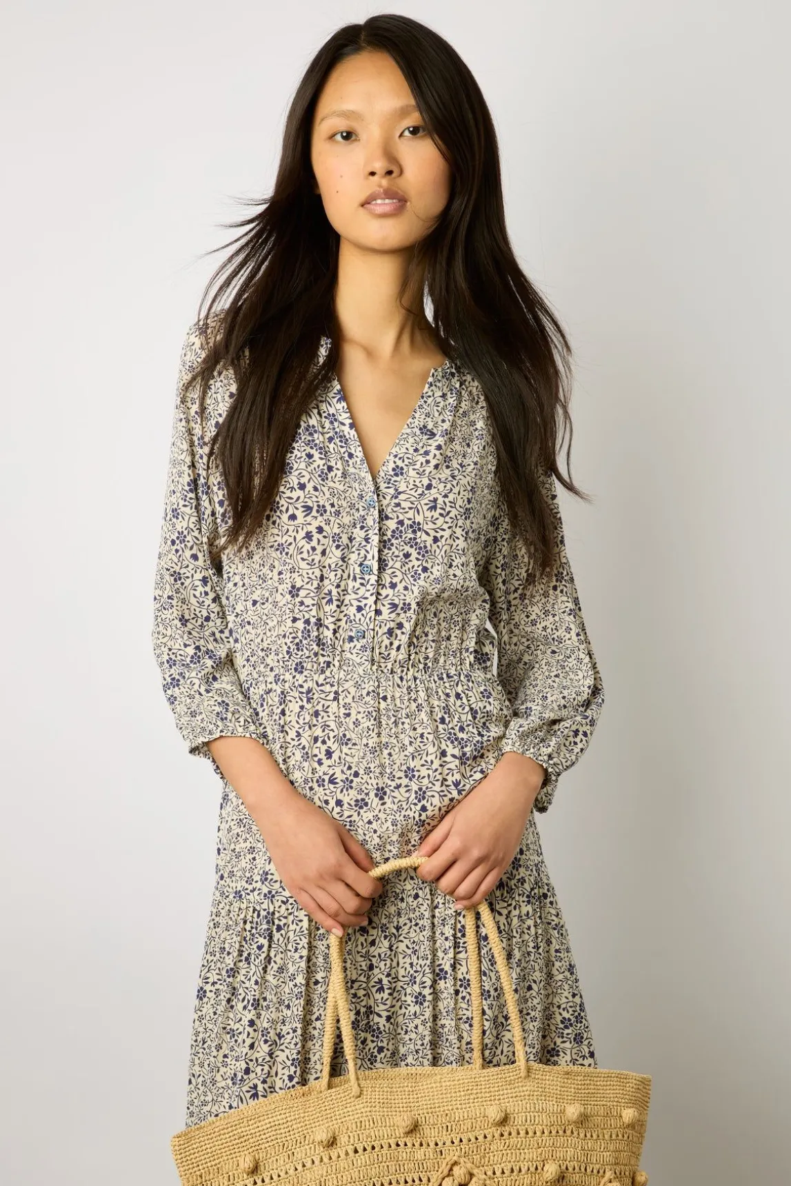 Robe Longue Imprime Floral Ecru - Erinna