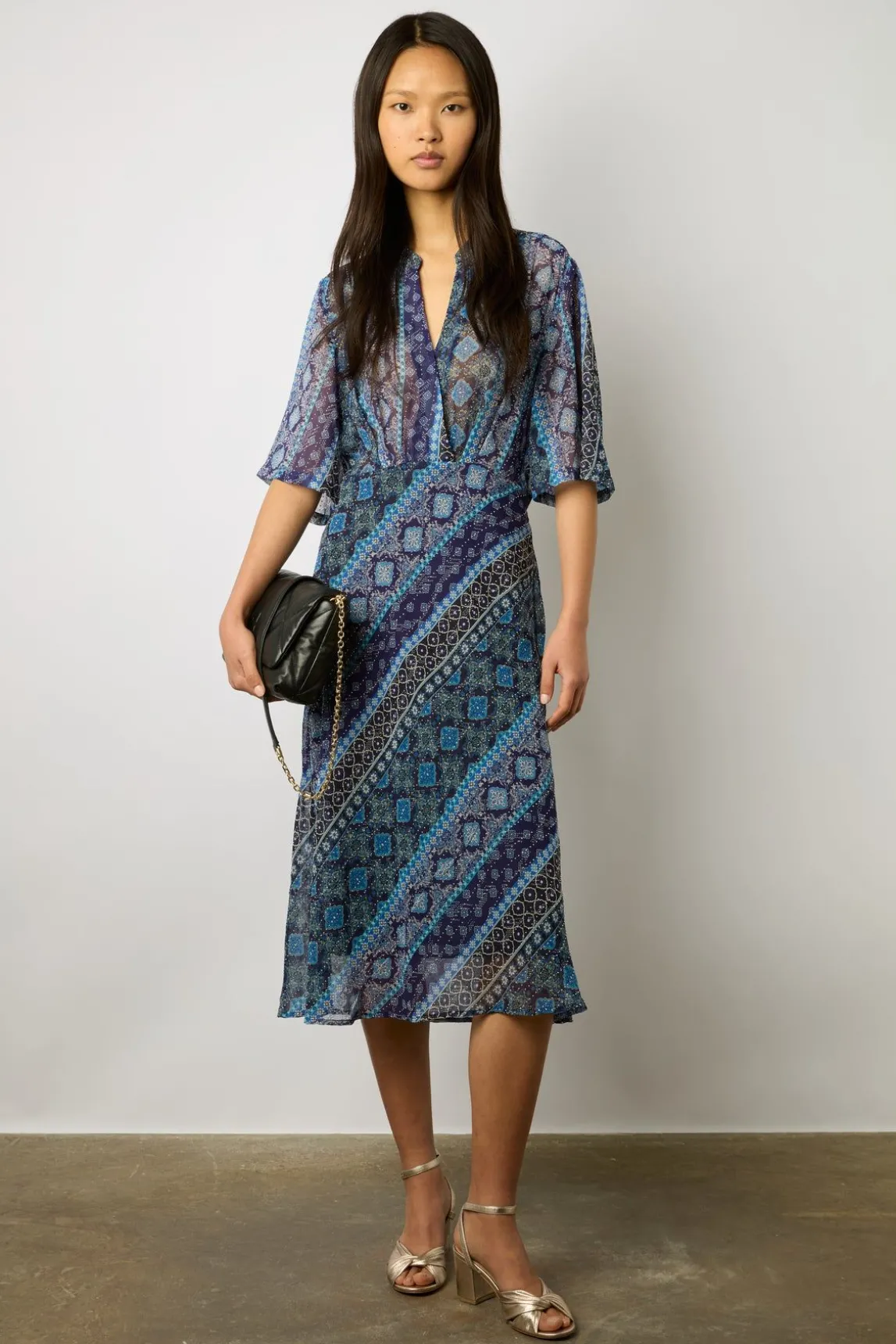 Robe Midi A Petits Clous Indigo - Elia