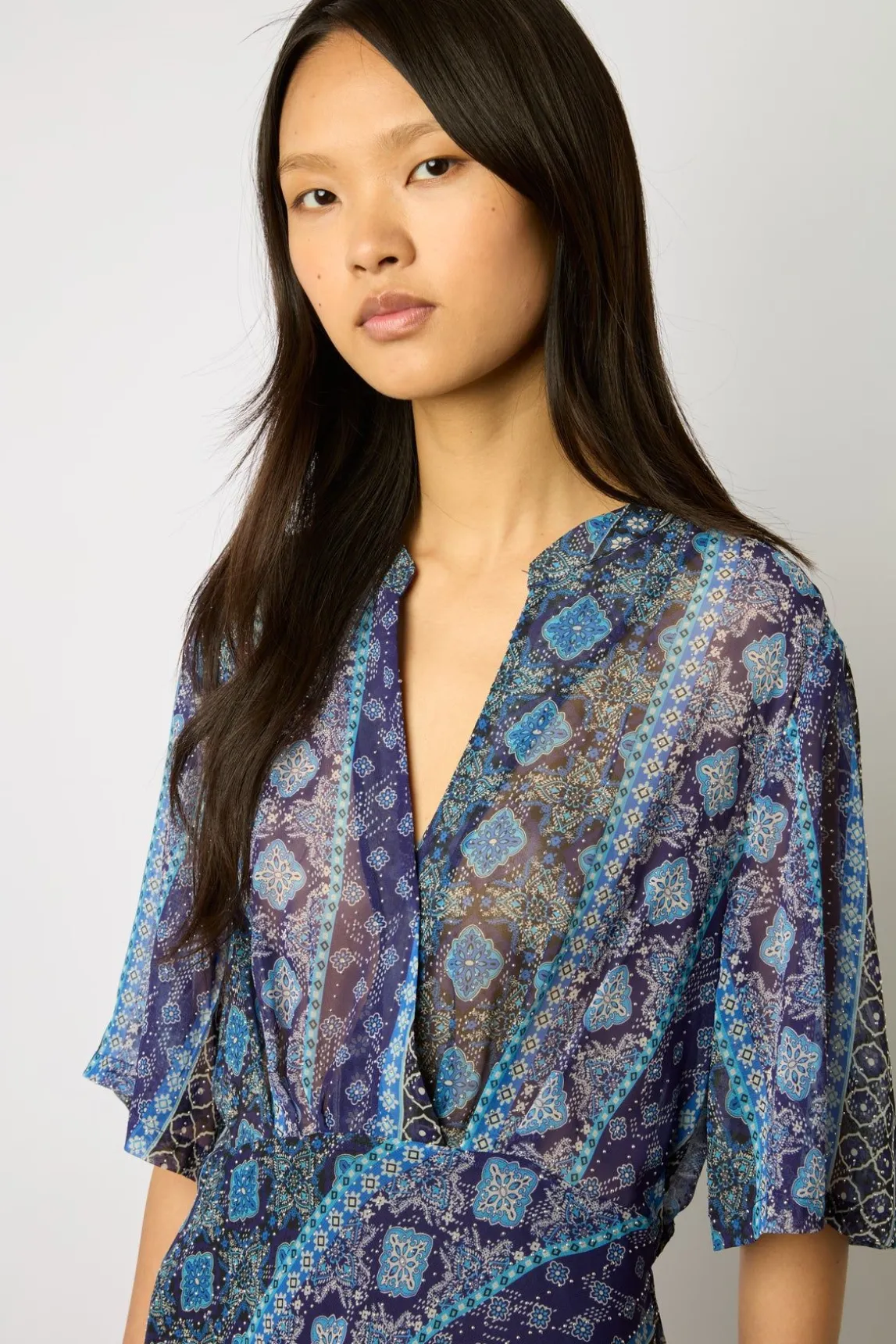 Robe Midi A Petits Clous Indigo - Elia