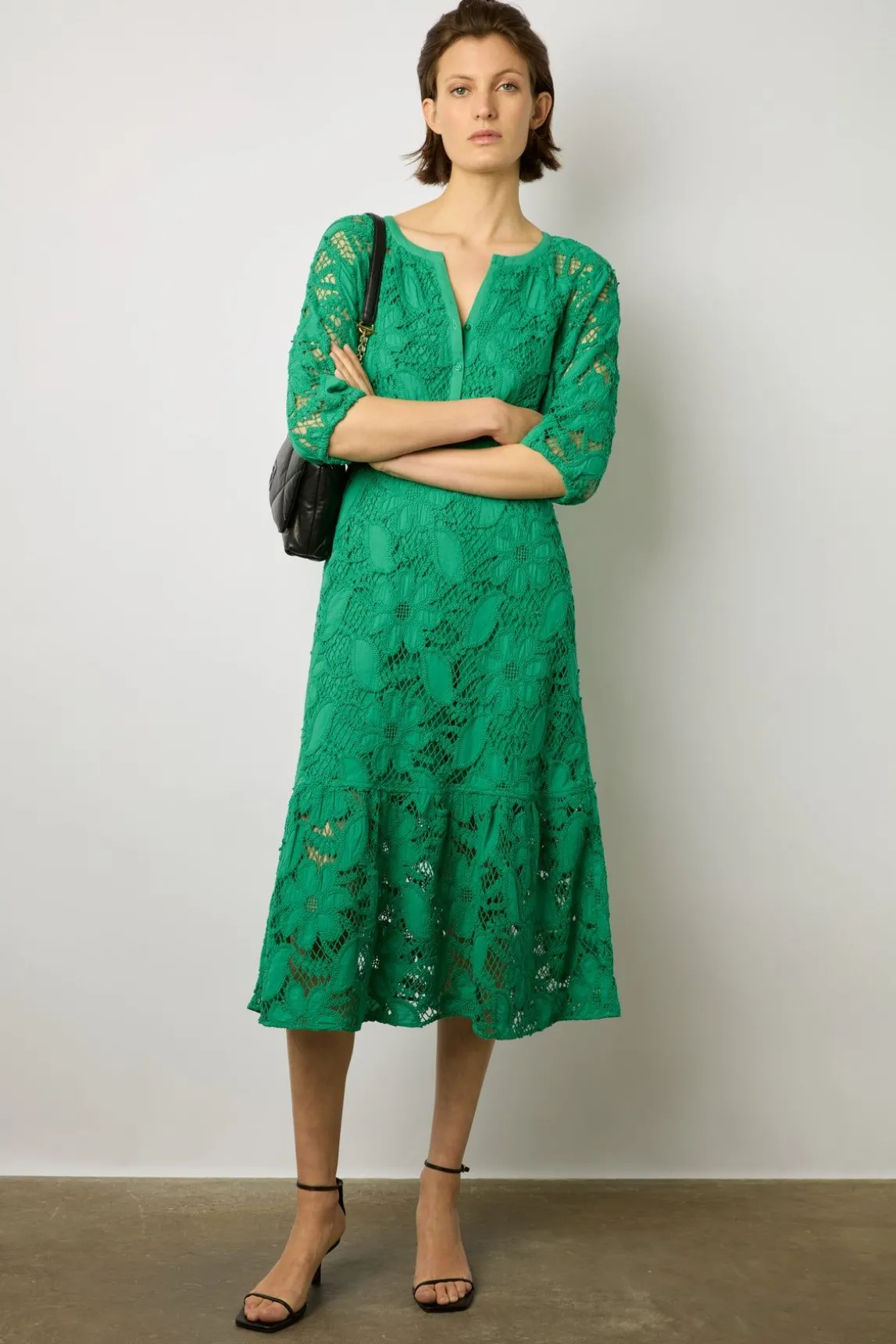 Robe Midi En Broderies Vert - Eleonie