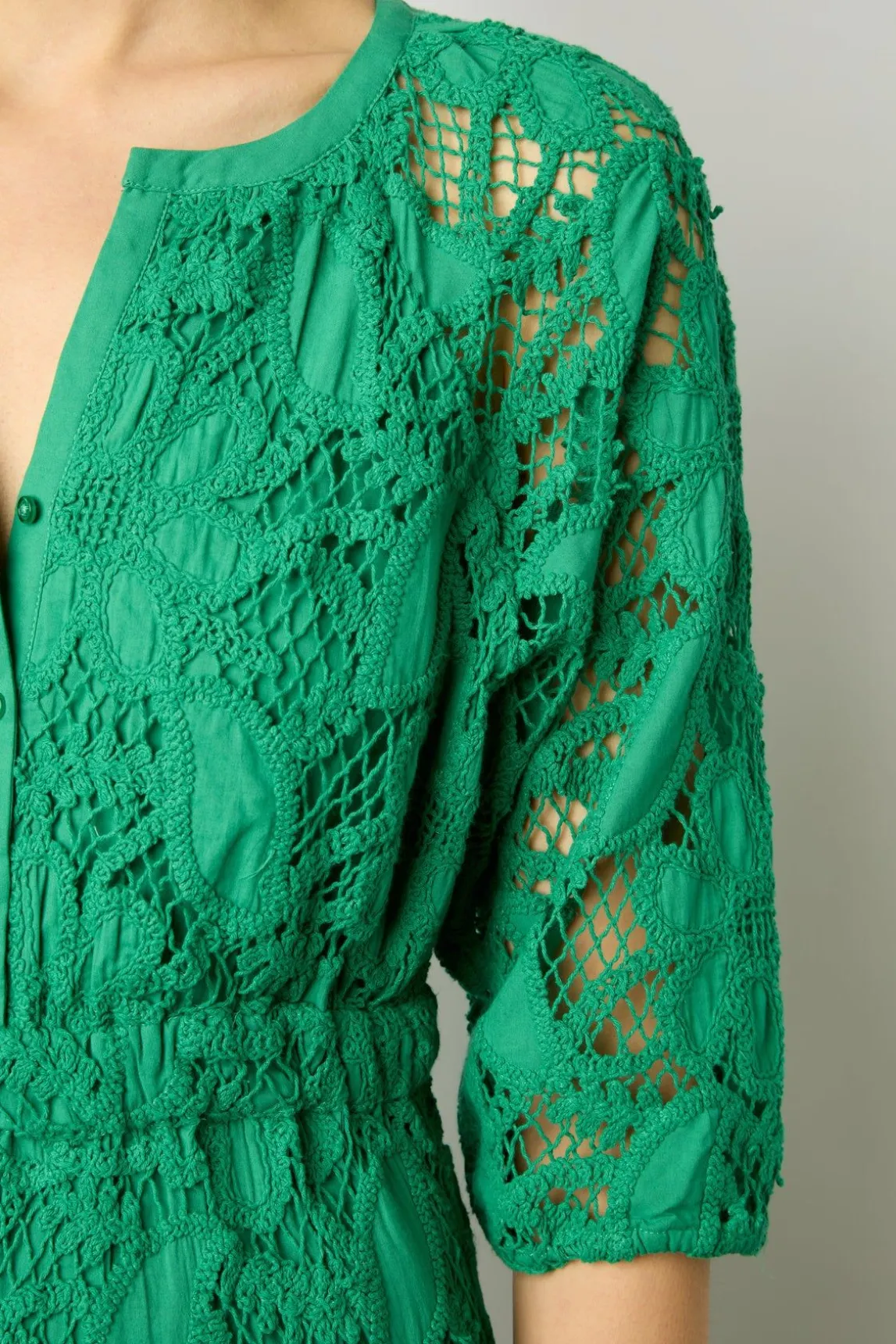 Robe Midi En Broderies Vert - Eleonie