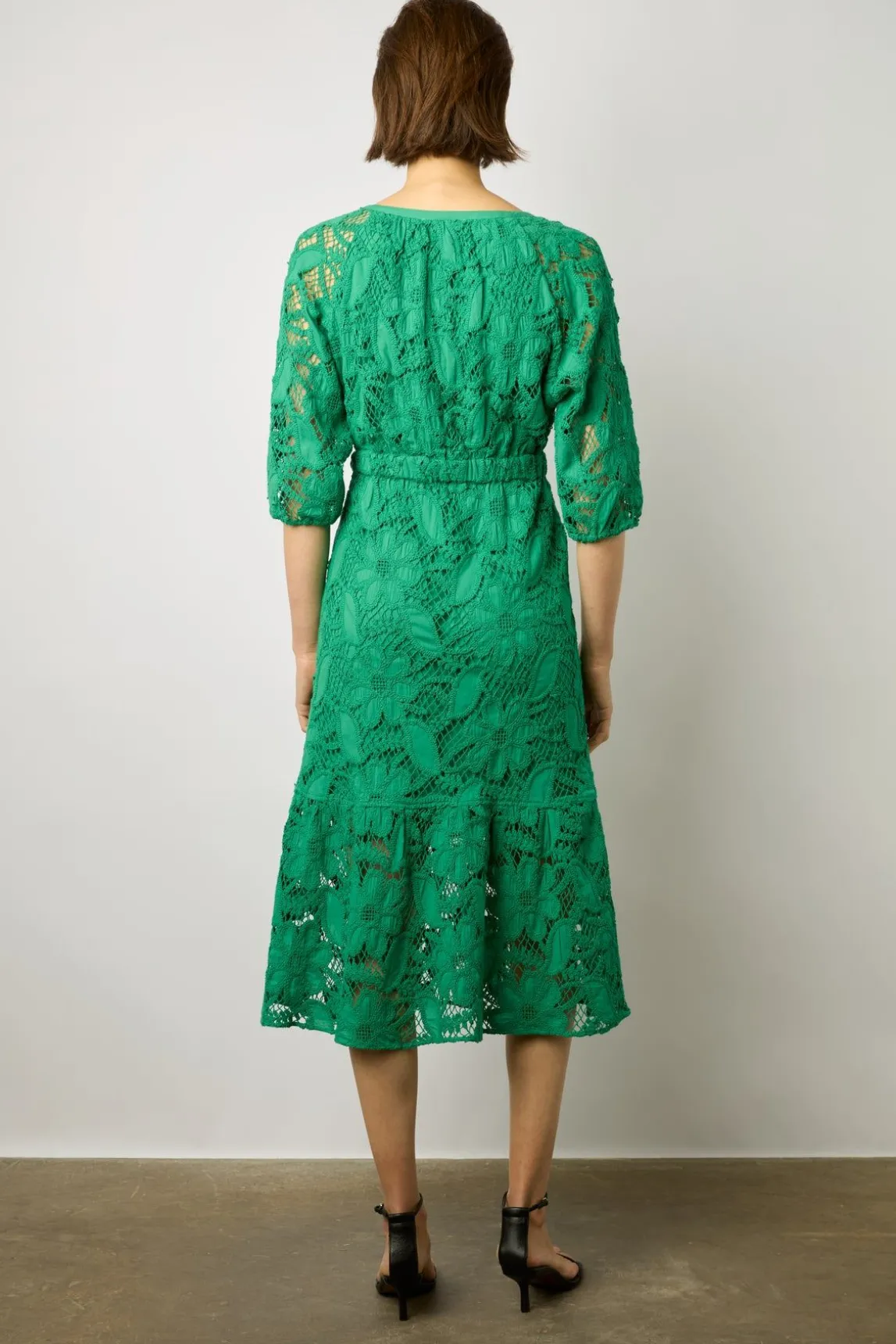 Robe Midi En Broderies Vert - Eleonie