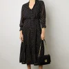 Robe Midi En Crepe A Pois Marine - Elda