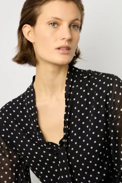 Robe Midi En Crepe A Pois Marine - Elda