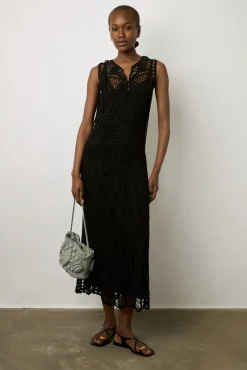 Robe Midi En Crochet Noir - Edena