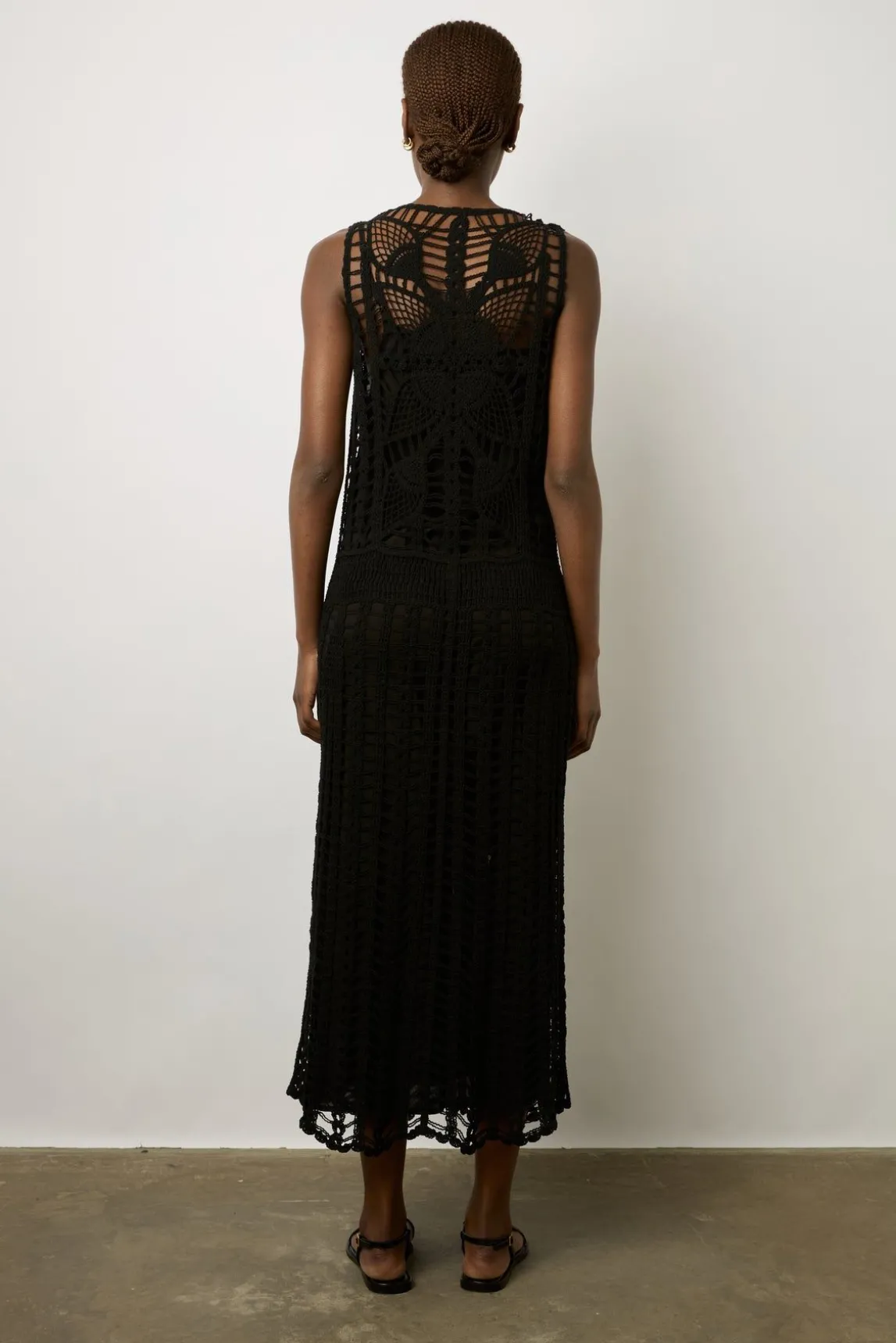 Robe Midi En Crochet Noir - Edena