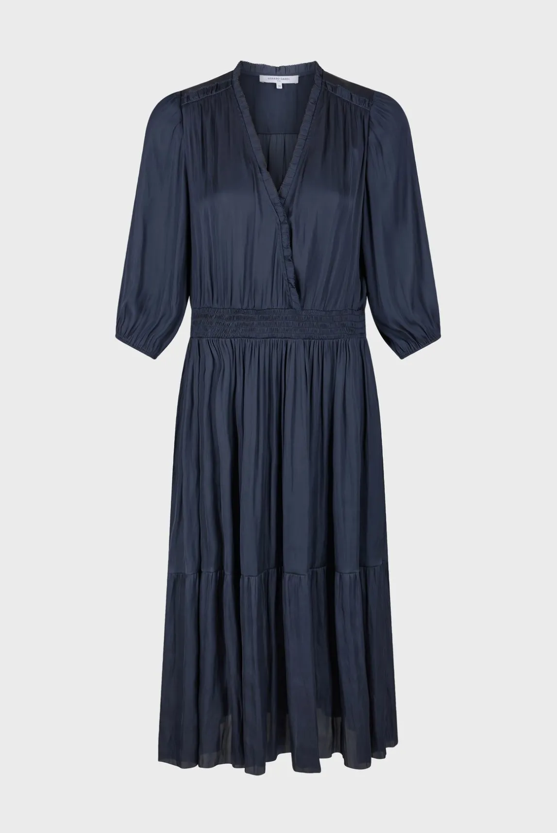 Robe Midi En Satin A Volants Encre - Endy