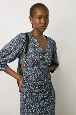 Robe Midi Imprimee Marine - Estelle